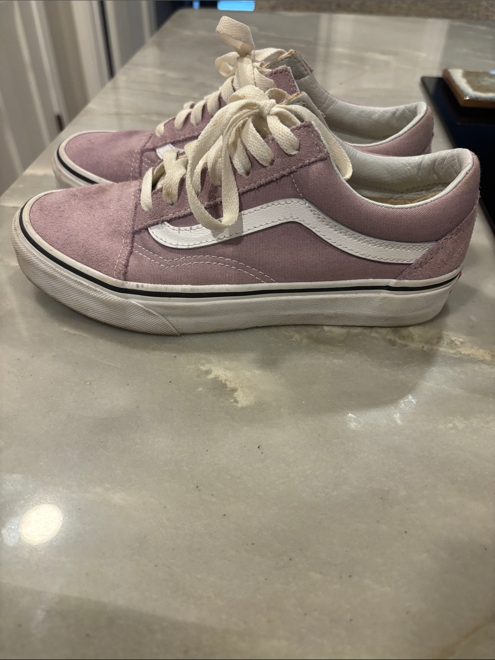Lilac Suede & Canvas Old Skool Vans with White Stripe